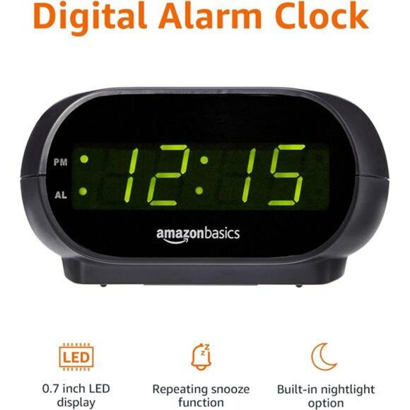 Black Digital LED Alarm Clock with Snooze Nightlight Battery Backup Compact - Picture 4 of 8